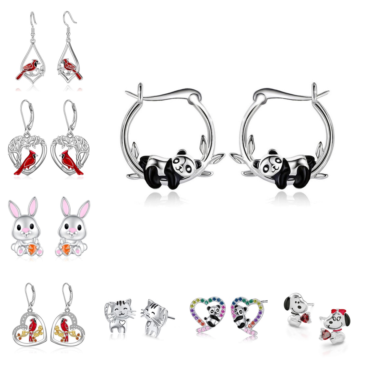 Women Accessories Drawing - ต่างหูรูปสัตว์เล็ก ดีไซน์ใหม่สไตล์ยุโรปและอเมริกา น่ารัก ลายหัวใจ วาดด้วยสีน้ำมัน สำหรับผู้หญิง