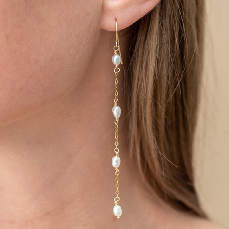 Tassel Earrings Boho - 14K Gold Filled ไข่มุกธรรมชาติต่างหูเครื่องประดับทําด้วยมือ Boho Oorbellen