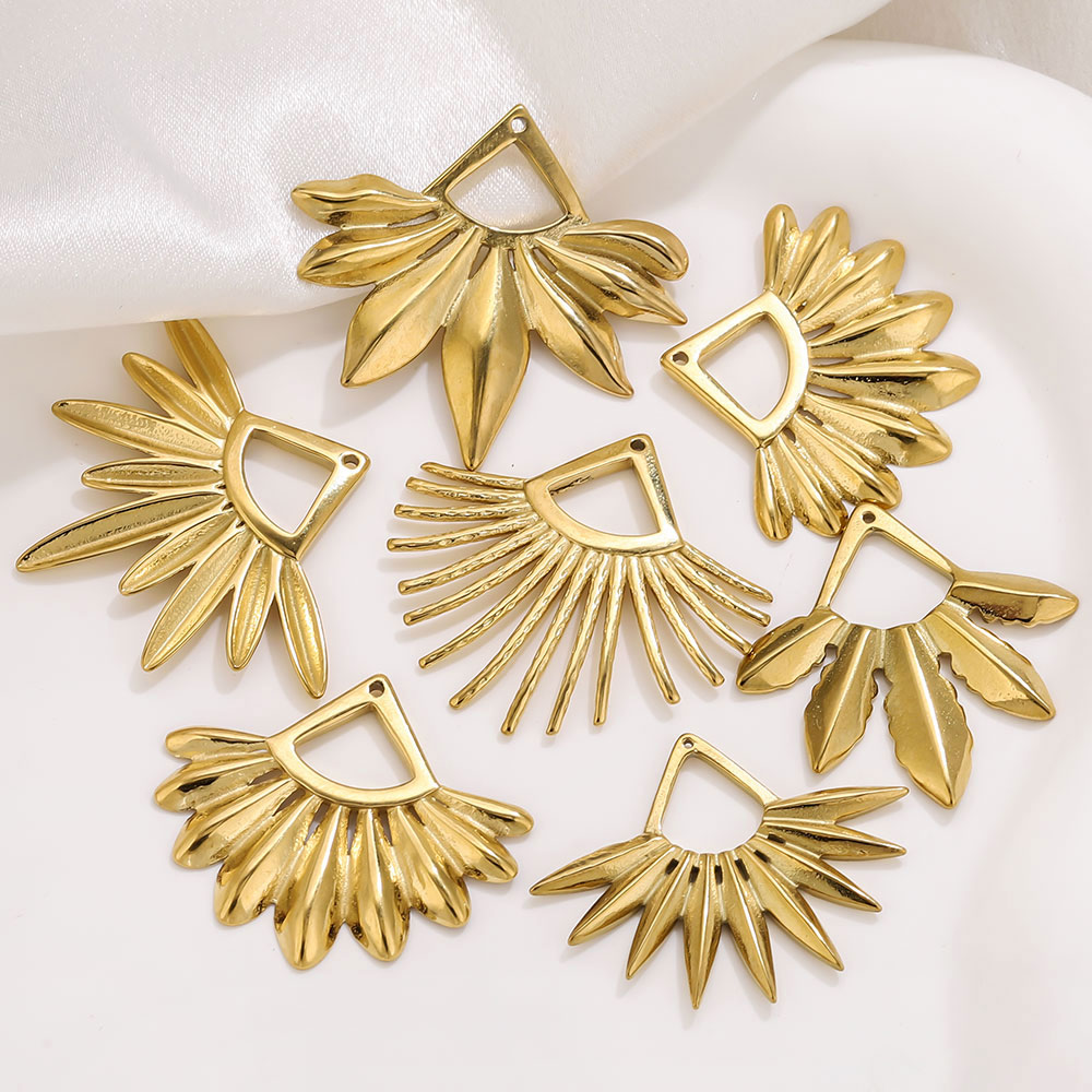 Tassel Earrings Boho - จี้รูปพัดสแตนเลส 2 ชิ้น ชุบทองสไตล์โบฮีเมียน สำหรับทำสร้อยคอ DIY