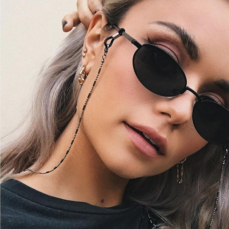 Women Accessories In Wholesale - โซ่คล้องแว่นตาสำหรับผู้หญิงผู้ชาย สีดำ สีเงิน ลูกปัดโลหะผสม โซ่กันลื่น แฟชั่น