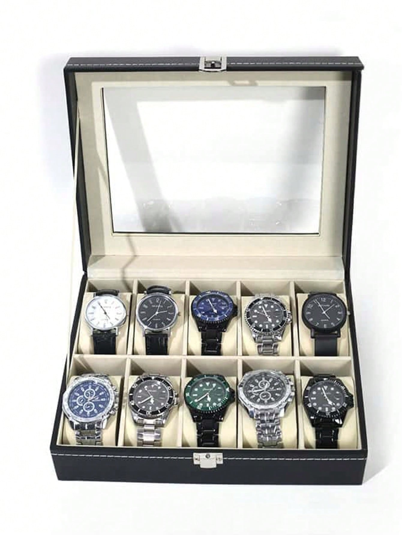 Women Accessories Box - กล่องใส่นาฬิกาหนังพร้อมกุญแจล็อค, กล่องโชว์นาฬิกาความจุขนาดใหญ่, กล่องเก็บเครื่องประดับระดับไฮเอนด์สำหรับผู้ชายและผู้หญิง, สำหรับโต๊ะเครื่องแป้งในบ้าน