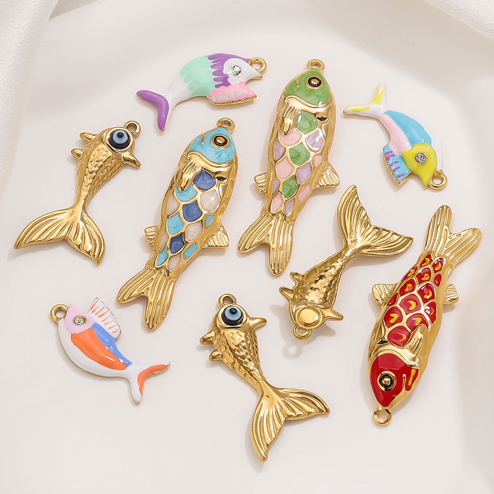 Women Accessories In Wholesale - 2-3pcs สแตนเลสสตีลน่ารักเคลือบปลา Charms Bohe DIY เครื่องประดับทําอุปกรณ์เสริมสําหรับสร้อยคอผู้หญิงต่างหูขายส่ง