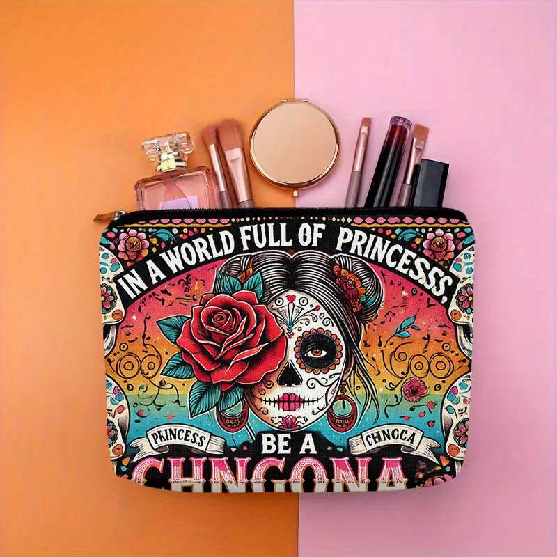 Women Accessories Box - กระเป๋าเครื่องสำอางลายดอกไม้และกะโหลก - กระเป๋าซิปอเนกประสงค์น่ารักสำหรับผู้หญิง ใช้เก็บเครื่องประดับได้