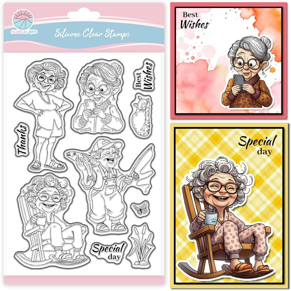 Women Accessories Clearance - ยิ้ม Old Lady ล้างแสตมป์สําหรับ Scrapbooking ตกปลายายซิลิโคนแสตมป์แมวผู้หญิงแสตมป์โปร่งใสสําหรับทําบัตร