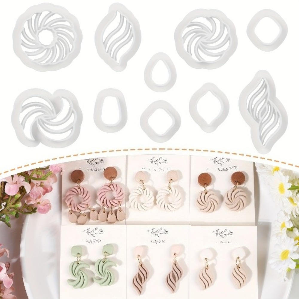 Tassel Earrings Boho - ชุดเครื่องมือตัดดินโพลิเมอร์ลายเกลียวโบโฮ 10 ชิ้น พร้อมแม่พิมพ์ลายเรขาคณิต สำหรับทำต่างหูพู่ดินโพลิเมอร์ DIY