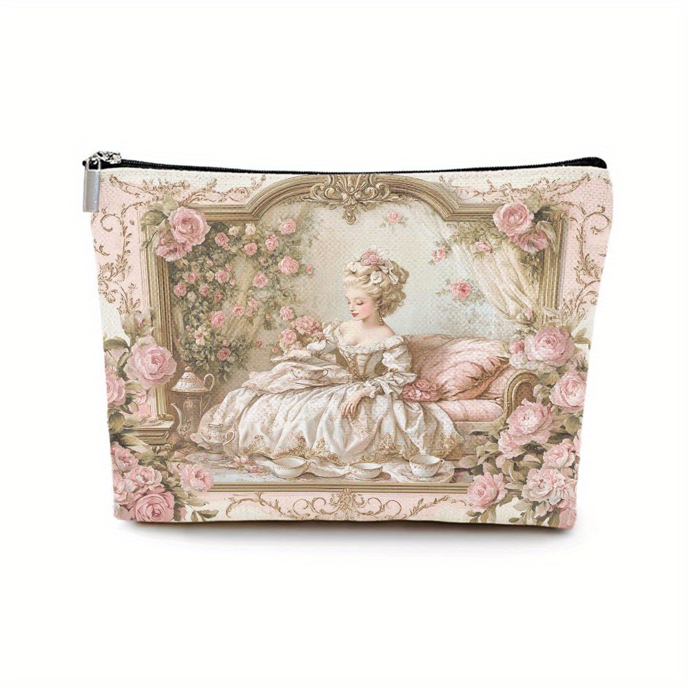 Women Accessories Box - กระเป๋าแต่งหน้าลายดอกไม้โรโคโค -กระเป๋าซิปมัลติฟังก์ชั่นน่ารักสำหรับผู้หญิง, กระเป๋าเก็บเครื่องประดับ