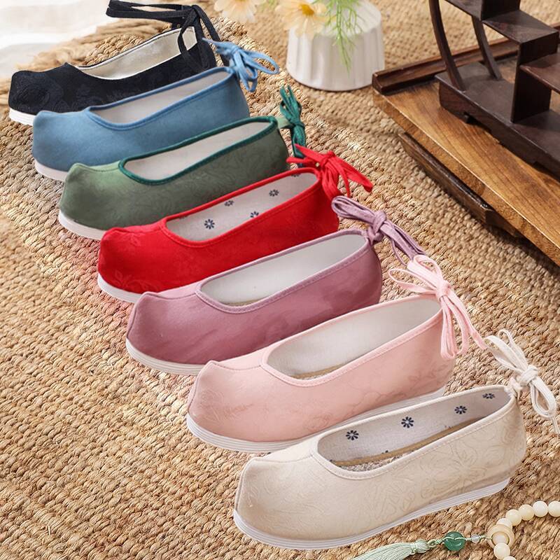 Women'S Accessories For Shoes - รองเท้าฮันฝูสีพื้นสไตล์โบราณ เพิ่มความสูงสำหรับผู้หญิง ฤดูใบไม้ผลิ ฤดูใบไม้ร่วง รองเท้าหัวแหลม รองเท้าผูกโบว์