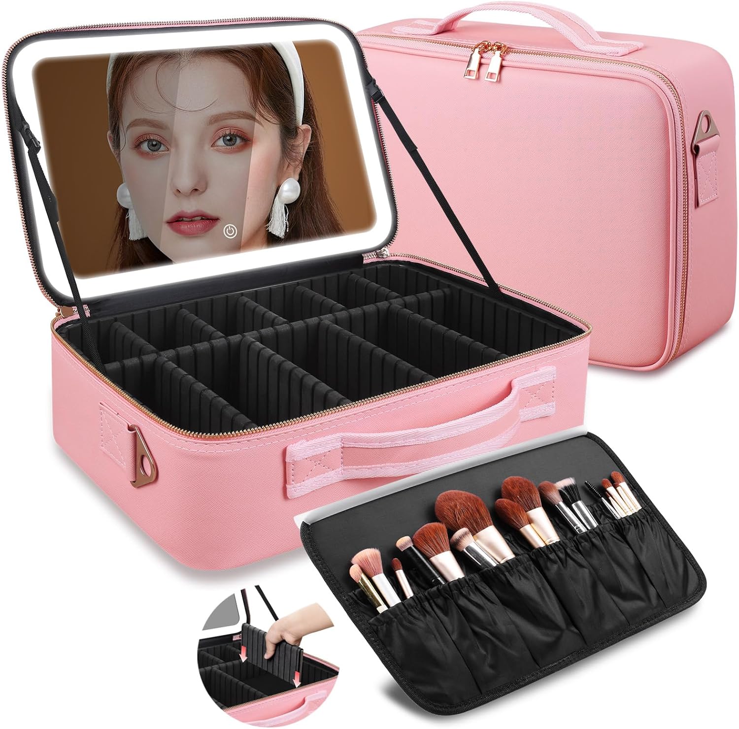 Women Accessories Box - กระเป๋าเครื่องสำอางขนาดใหญ่ 15''x11'' พร้อมกระจก LED 3 สี