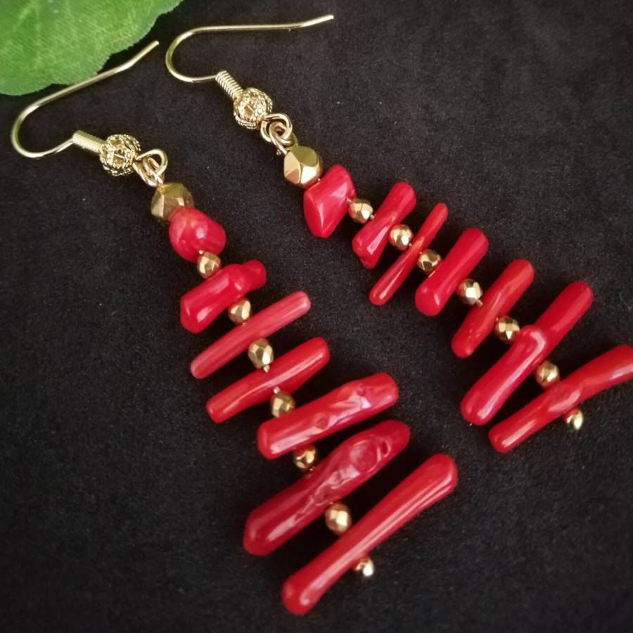 ต่างหูระย้าพู่ยาวประดับปะการัง - Tassel Earrings Boho บทวิจารณ์และราคา