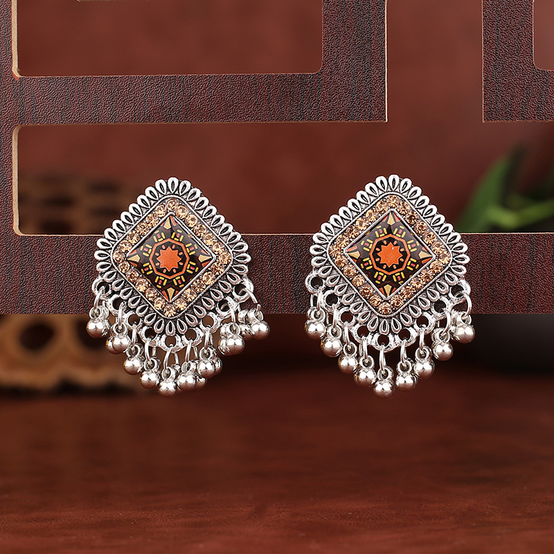 Vintage Silver สีสแควร์ Drop ต - Tassel Earrings Boho บทวิจารณ์และราคา