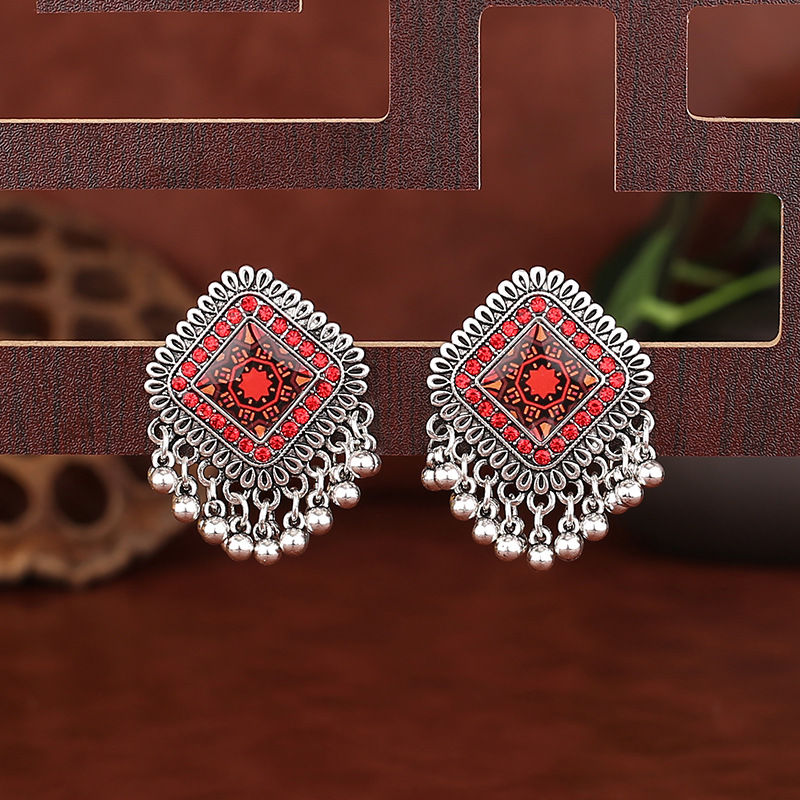 Vintage Silver สีสแควร์ Drop ต - Tassel Earrings Boho บทวิจารณ์และราคา