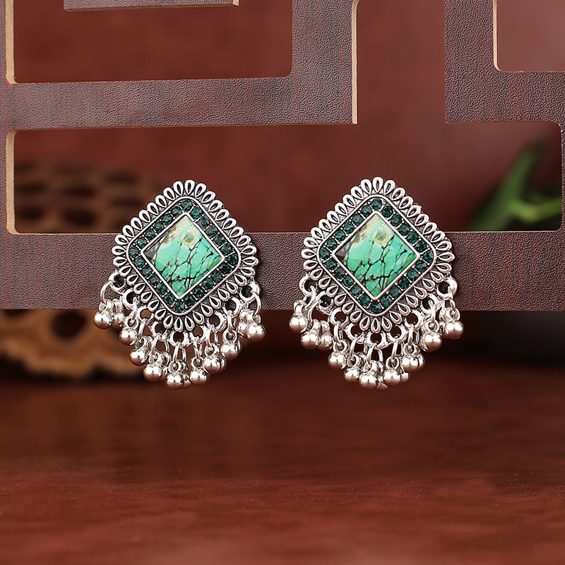 Vintage Silver สีสแควร์ Drop ต - Tassel Earrings Boho บทวิจารณ์และราคา