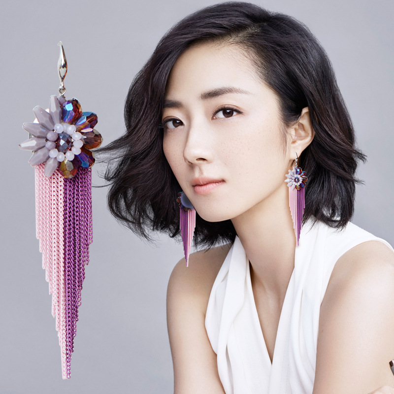 ต่างหูลูกปัดข้าวพู่คริสตัลดอกไ - Tassel Earrings Boho บทวิจารณ์และราคา