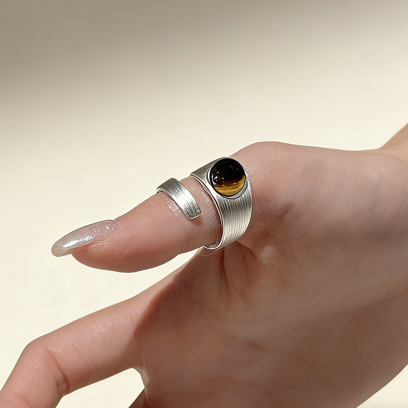 MOJOY แหวนเงินชุบฝังหินอำพันสไ - Women Accessories Drawing บทวิจารณ์และราคา