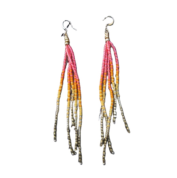ต่างหูลูกปัดข้าวพู่สีไล่ระดับส - Tassel Earrings Boho บทวิจารณ์และราคา