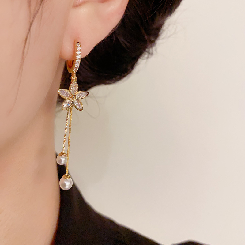 ต่างหูห้อยประดับมุกและดอกไม้ปร - Tassel Earrings Boho บทวิจารณ์และราคา